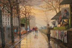 Pamono Antonio Rus, Paris Riverbank Street Scene, 21st Century, Oil on Canvas, Framed><noscript><img width=