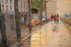 Pamono Antonio Rus, Paris Riverbank Street Scene, 21st Century, Oil on Canvas, Framed><noscript><img width=