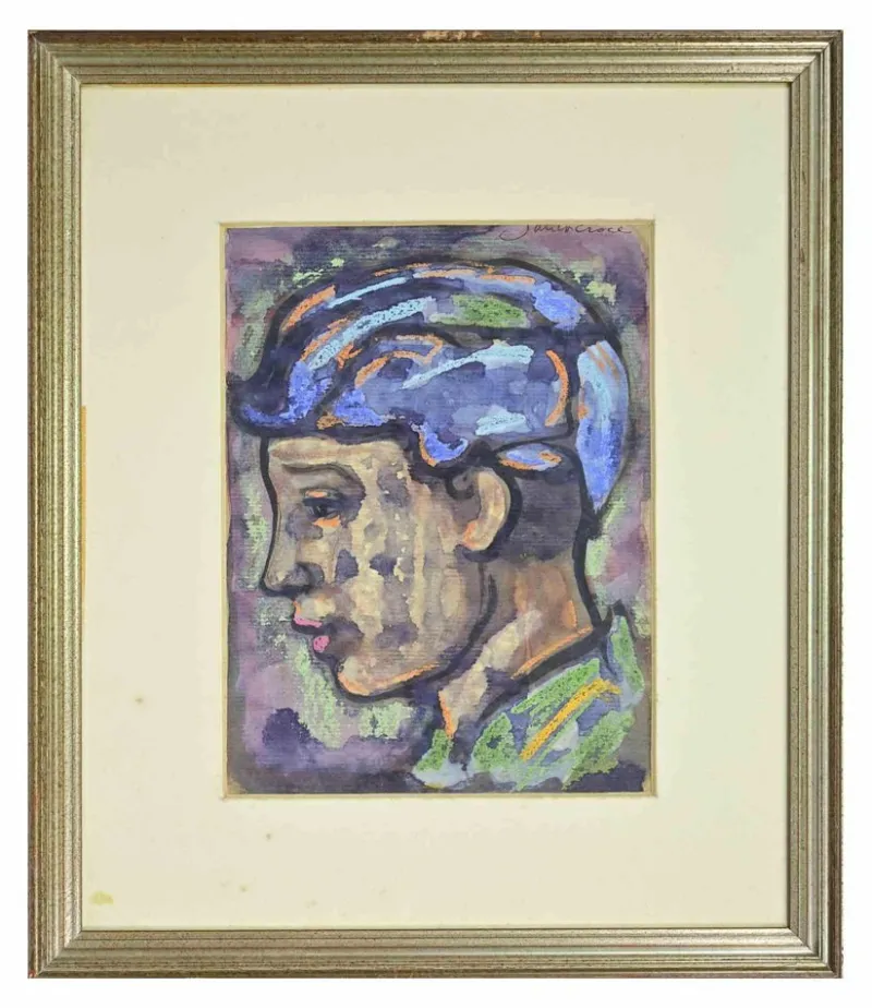 Online Pamono Antonio Santacroce, Portrait of a Boy, Watercolor, 1980s