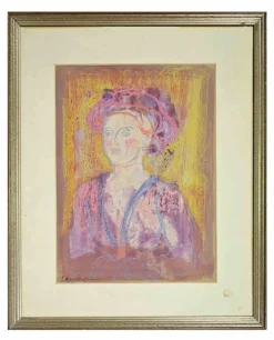 Pamono Antonio Santacroce, Portrait of a Girl, Mixed Media, 1980s> Work On Paper