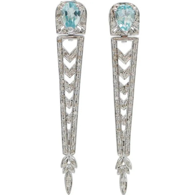 Outlet Pamono Aquamarine Topaz, Diamonds and White Gold Earrings, Set of 2