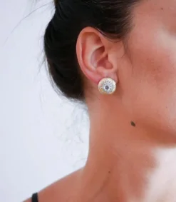 Pamono Aquamarine Topazs, Diamonds, Rose Gold and Silver Earrings, Set of 2><noscript><img width=