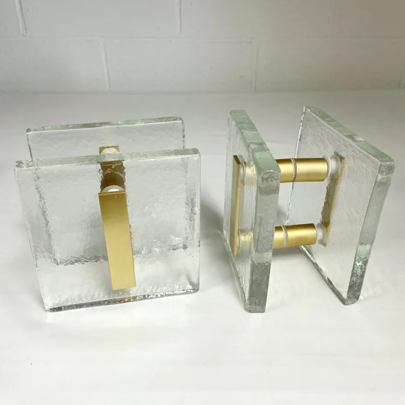 Online Pamono Architectural Clear Glass and Gilt Metal Push Pull Double Door Handles, 1960s, Set of 2