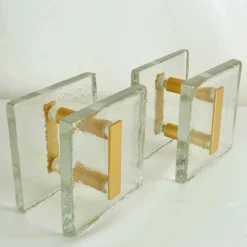 Online Pamono Architectural Clear Glass and Gilt Metal Push Pull Double Door Handles, 1960s, Set of 2