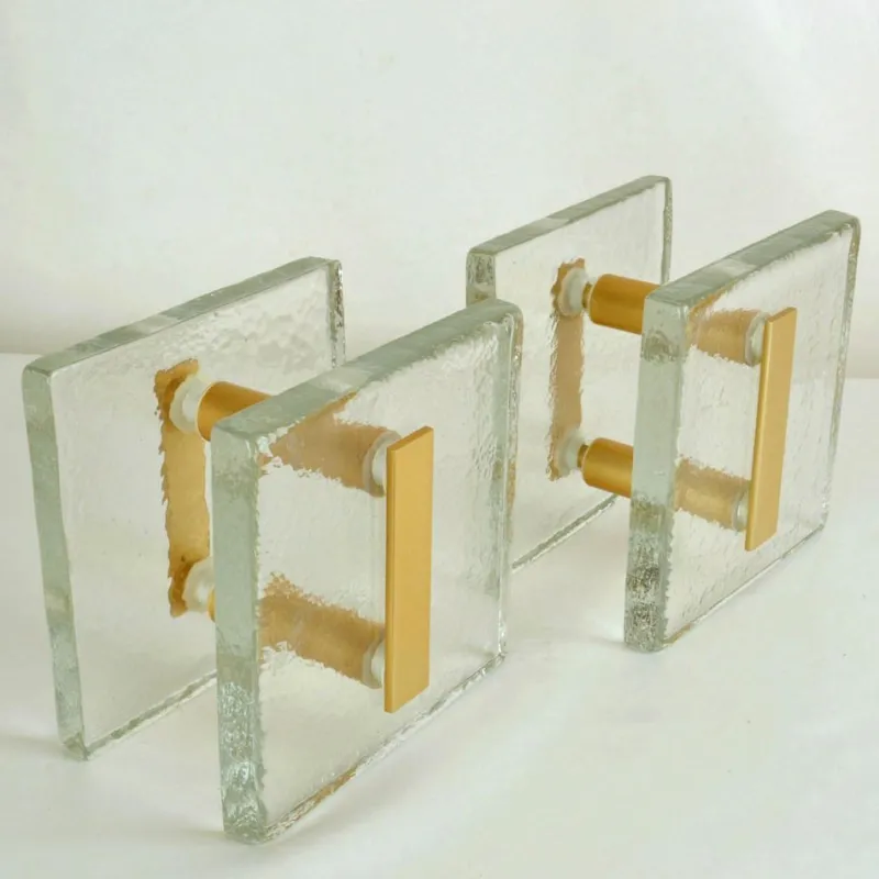 Online Pamono Architectural Clear Glass and Gilt Metal Push Pull Double Door Handles, 1960s, Set of 2