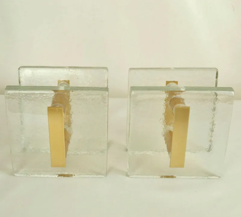 Online Pamono Architectural Clear Glass and Gilt Metal Push Pull Double Door Handles, 1960s, Set of 2