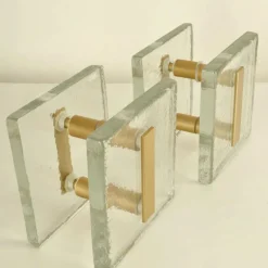 Online Pamono Architectural Clear Glass and Gilt Metal Push Pull Double Door Handles, 1960s, Set of 2
