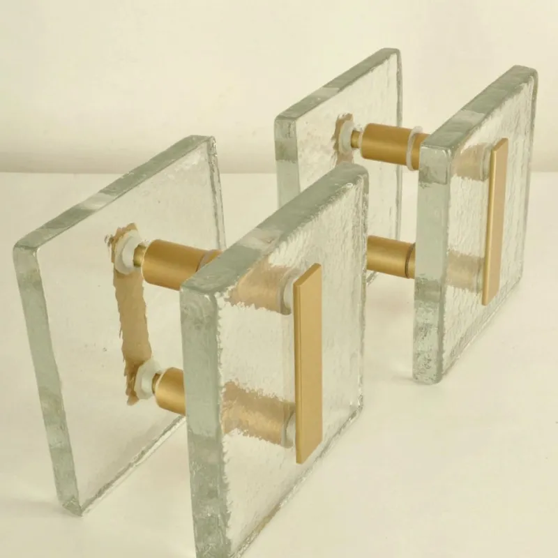 Online Pamono Architectural Clear Glass and Gilt Metal Push Pull Double Door Handles, 1960s, Set of 2