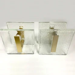 Online Pamono Architectural Clear Glass and Gilt Metal Push Pull Double Door Handles, 1960s, Set of 2