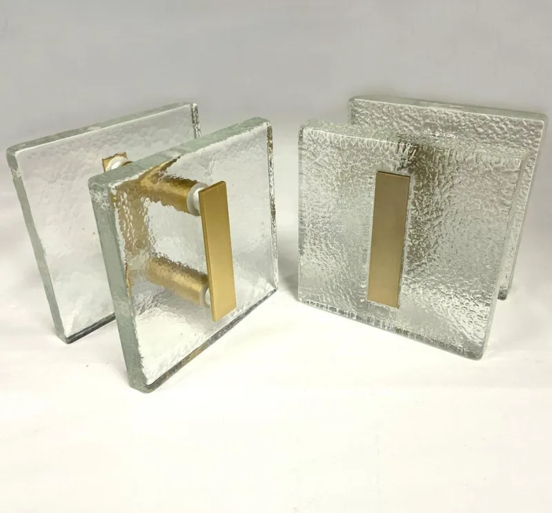 Online Pamono Architectural Clear Glass and Gilt Metal Push Pull Double Door Handles, 1960s, Set of 2