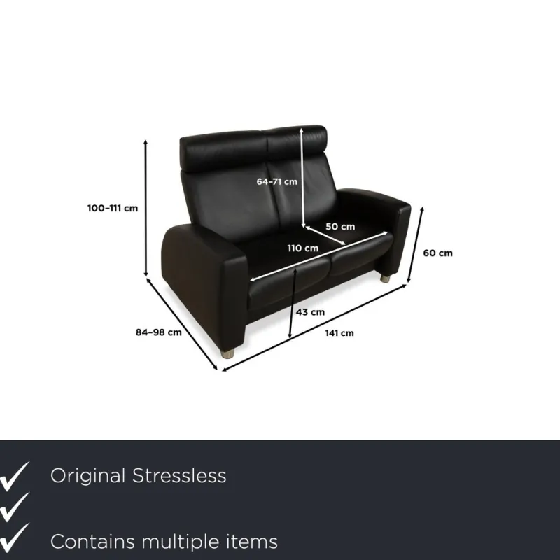 Pamono Arion 2-Seater Sofa and Armchair in Black Leather from Stressless, Set of 2> Living Room Sets