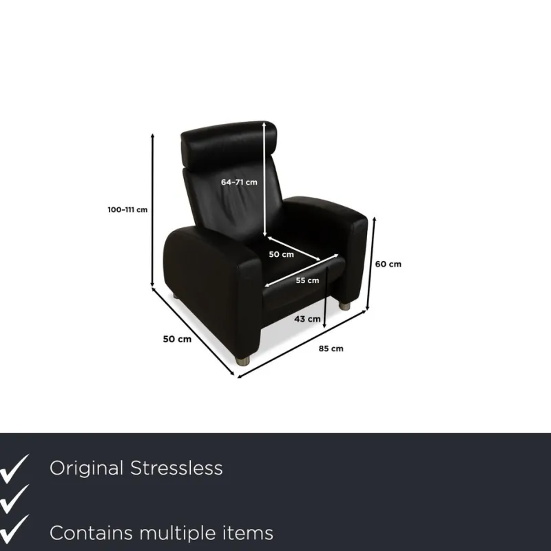 Pamono Arion 2-Seater Sofa and Armchair in Black Leather from Stressless, Set of 2> Living Room Sets