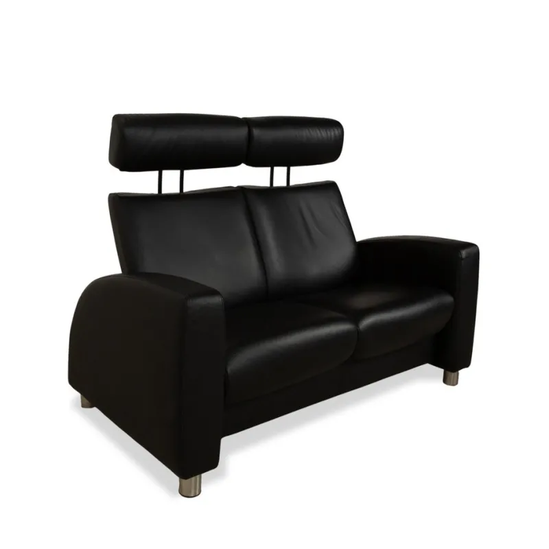 Pamono Arion 2-Seater Sofa and Armchair in Black Leather from Stressless, Set of 2> Living Room Sets