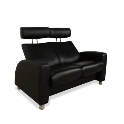 Pamono Arion 2-Seater Sofa and Armchair in Black Leather from Stressless, Set of 2><noscript><img width=