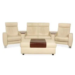 Outlet Pamono Arion 4-Seater Sofa and Ottoman in Cream Leather from Stressless, Set of 2