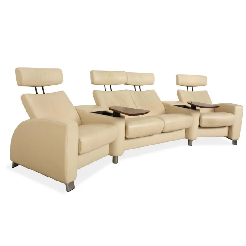Outlet Pamono Arion 4-Seater Sofa and Ottoman in Cream Leather from Stressless, Set of 2