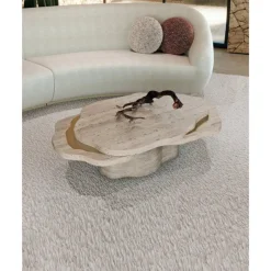 Discount Pamono Arizona Coffee Table in Travertine Stone and Brushed Brass by Insidherland