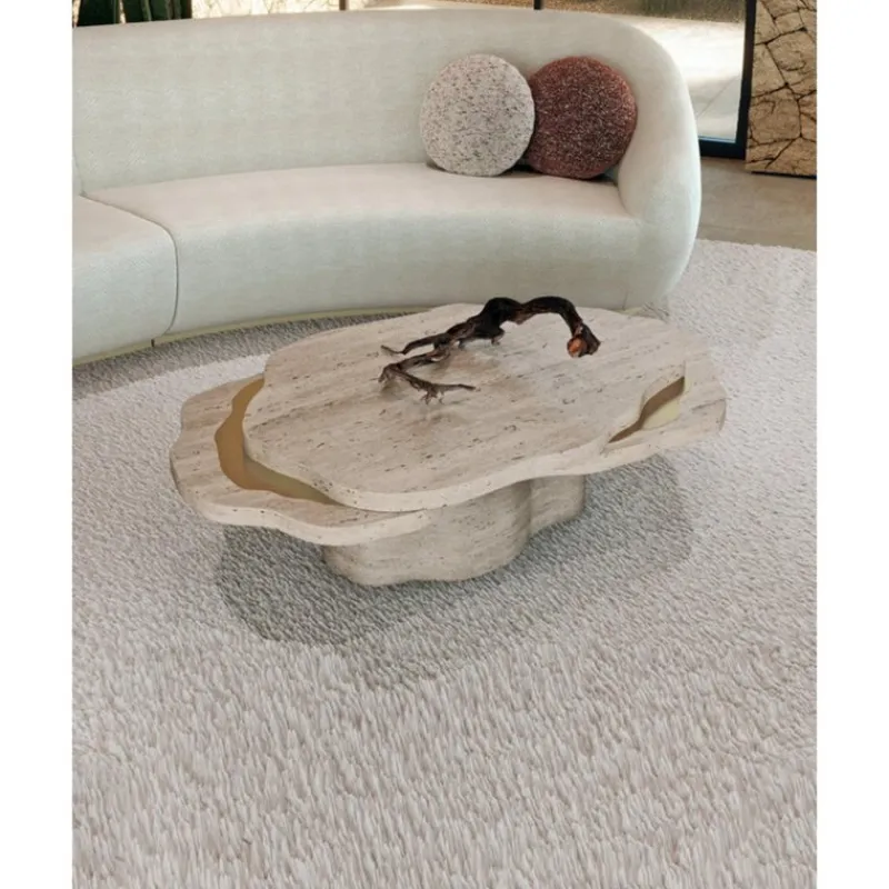 Discount Pamono Arizona Coffee Table in Travertine Stone and Brushed Brass by Insidherland