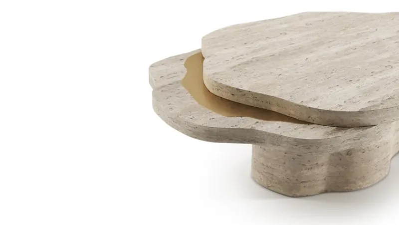 Discount Pamono Arizona Coffee Table in Travertine Stone and Brushed Brass by Insidherland