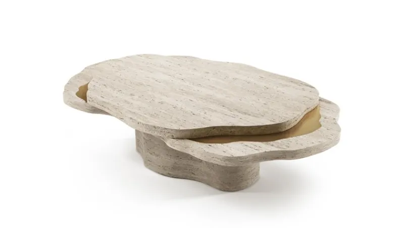 Discount Pamono Arizona Coffee Table in Travertine Stone and Brushed Brass by Insidherland
