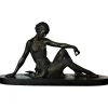 Best Pamono Armand Godard, Art Deco Woman Sitting with Doves, 1930, Marble