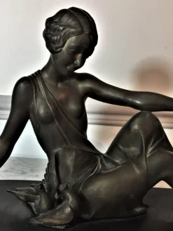 Best Pamono Armand Godard, Art Deco Woman Sitting with Doves, 1930, Marble