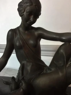Best Pamono Armand Godard, Art Deco Woman Sitting with Doves, 1930, Marble