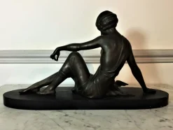 Best Pamono Armand Godard, Art Deco Woman Sitting with Doves, 1930, Marble