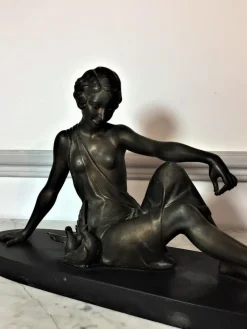 Best Pamono Armand Godard, Art Deco Woman Sitting with Doves, 1930, Marble