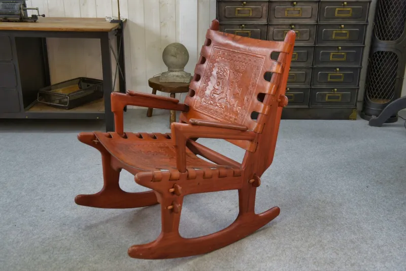Pamono Armchair in Wood and Red Leather by Angel Pazmino, 1960s> Lounge Chairs & Armchairs