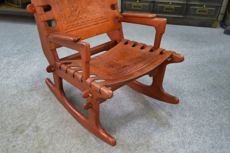 Pamono Armchair in Wood and Red Leather by Angel Pazmino, 1960s> Lounge Chairs & Armchairs