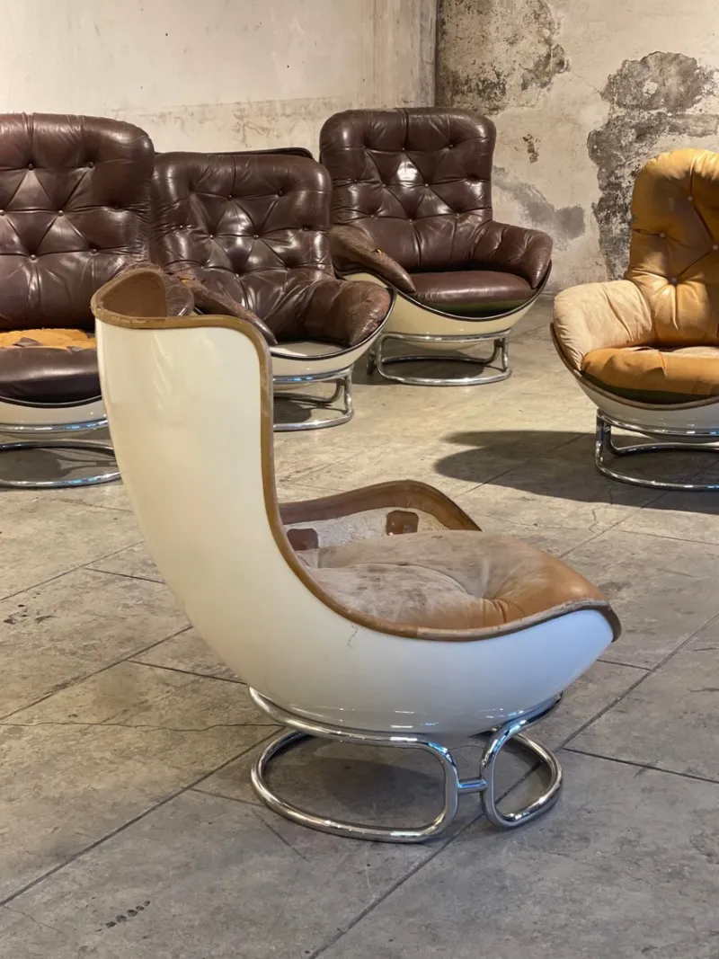 Pamono Armchairs and Ottomans by Michel Cadestin for Airborne, 1970, Set of 8> Living Room Sets