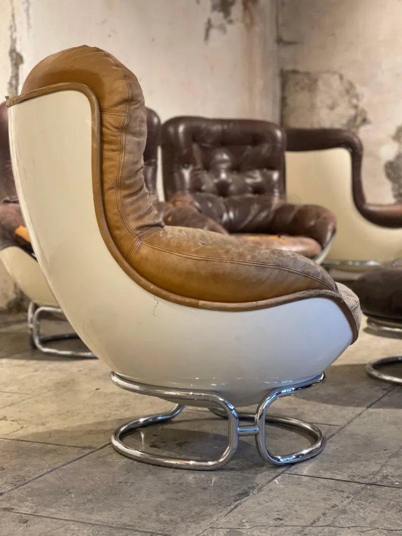 Pamono Armchairs and Ottomans by Michel Cadestin for Airborne, 1970, Set of 8> Living Room Sets