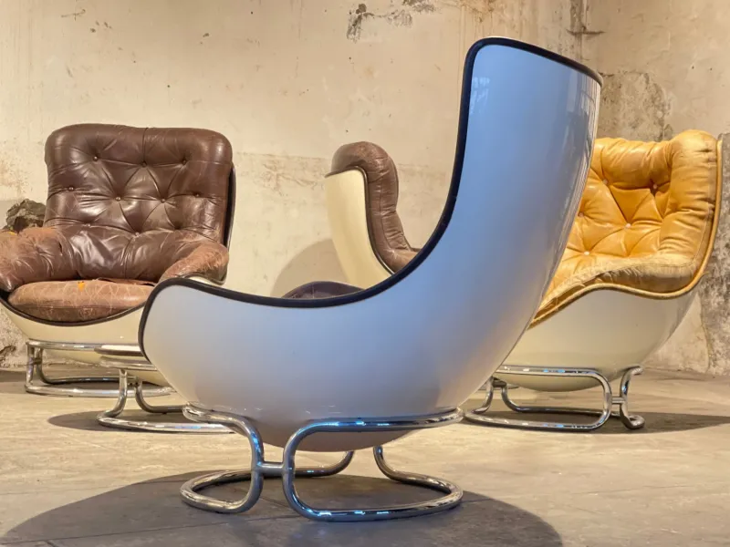 Pamono Armchairs and Ottomans by Michel Cadestin for Airborne, 1970, Set of 8> Living Room Sets