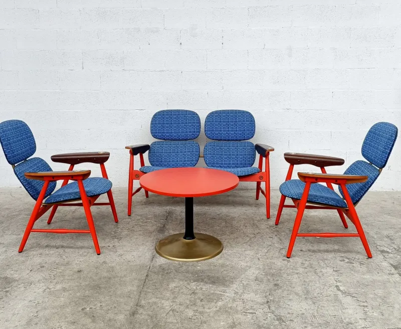 Pamono Armchairs, Sofa and Coffee Table by Marco Zanuso for Poltronova, 1960s, Set of 4