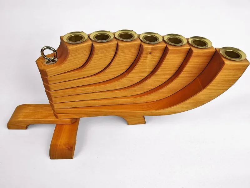 Hot Pamono 7-Armed Wooden Menora Candleholder by Jonas Grundell, 1980s