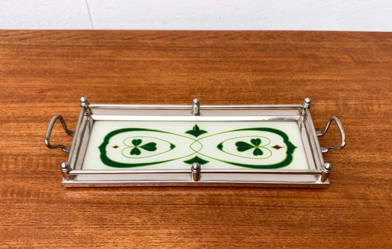 New Pamono Art Deco / Art Noveau Metal and Glass Tray