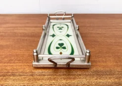 New Pamono Art Deco / Art Noveau Metal and Glass Tray