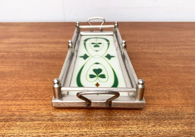 New Pamono Art Deco / Art Noveau Metal and Glass Tray