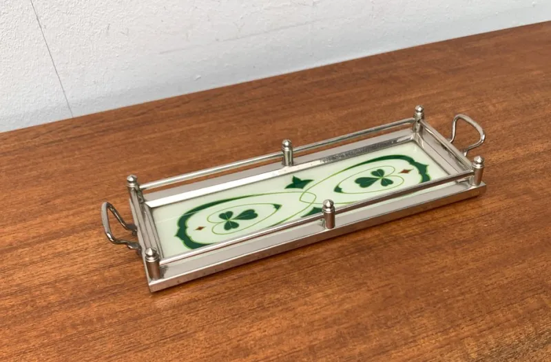 New Pamono Art Deco / Art Noveau Metal and Glass Tray
