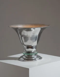Pamono Art Deco Aluminum and Glass Lamp, 1960s><noscript><img width=
