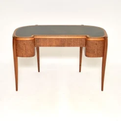 Best Pamono Art Deco Amboyna and Inlaid Satin Wood Desk with Leather Top, 1930s