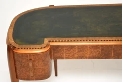 Best Pamono Art Deco Amboyna and Inlaid Satin Wood Desk with Leather Top, 1930s