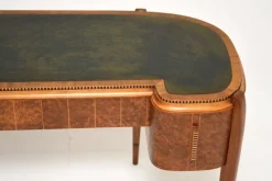 Best Pamono Art Deco Amboyna and Inlaid Satin Wood Desk with Leather Top, 1930s