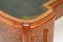 Best Pamono Art Deco Amboyna and Inlaid Satin Wood Desk with Leather Top, 1930s