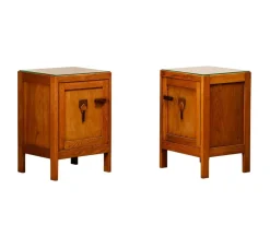 Clearance Pamono Art Deco Amsterdam School Nightstands in Oak and Glass, 1930s, Set of 2