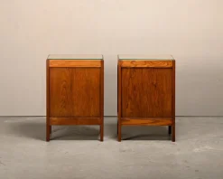 Clearance Pamono Art Deco Amsterdam School Nightstands in Oak and Glass, 1930s, Set of 2