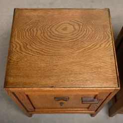 Clearance Pamono Art Deco Amsterdam School Nightstands in Oak and Glass, 1930s, Set of 2