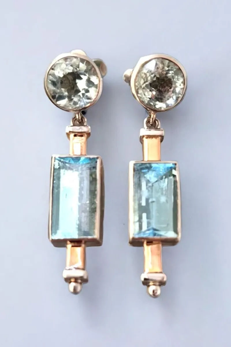 Pamono Art Deco Aquamarine Earrings in Platinum and Gold, 1925, Set of 2> Earrings