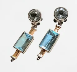 Pamono Art Deco Aquamarine Earrings in Platinum and Gold, 1925, Set of 2> Earrings
